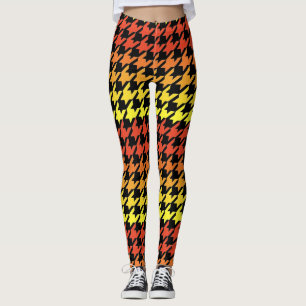 Orange yellow black houndstooth pattern leggings
