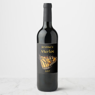Orange Yellow Black Monarch Butterfly Wine Label