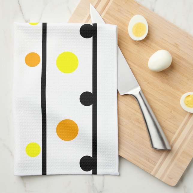 Orange Yellow Black Polka Dots Tea Towel (Quarter Fold)