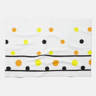 Orange Yellow Black Polka Dots Tea Towel