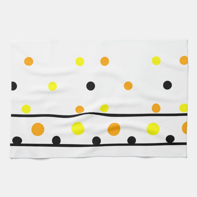 Orange Yellow Black Polka Dots Tea Towel (Horizontal)