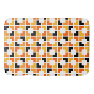 Orange Yellow Black Squares geometric pattern Bath Mat