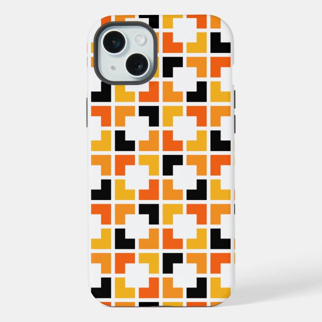 Orange Yellow Black Squares geometric pattern iPhone Case (Back)
