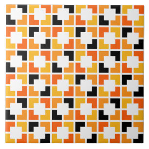 Orange Yellow Black Squares geometric pattern Tile