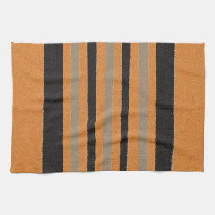 Orange Yellow Black Stripes Tea Towel
