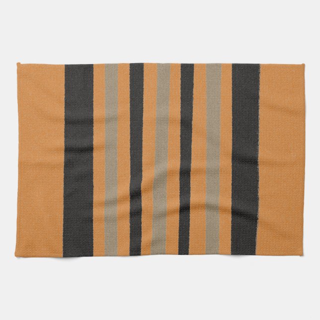 Orange Yellow Black Stripes Tea Towel (Horizontal)