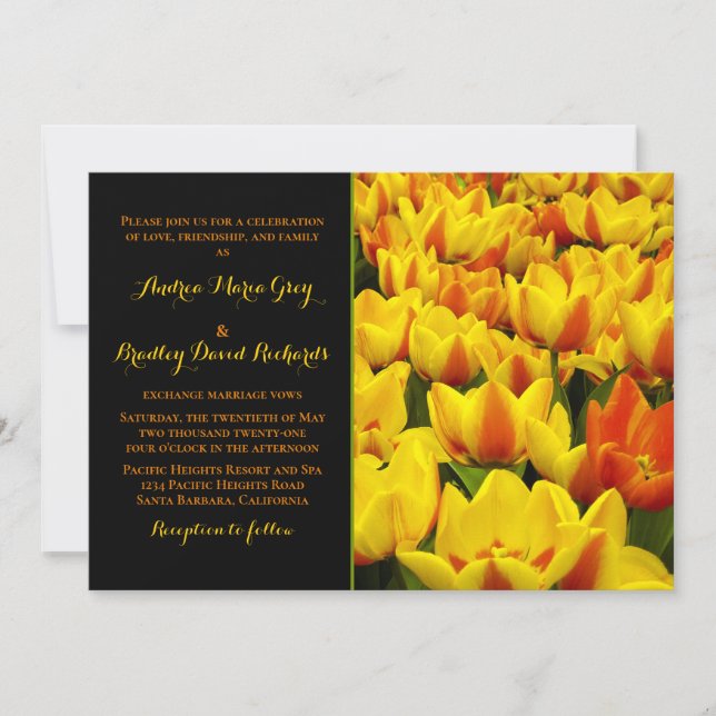 Orange Yellow Black Tulips Wedding Invitation (Front)