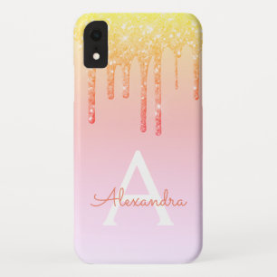 Orange Yellow Bling Sparkle Glitter Monogram iPhone XR Case
