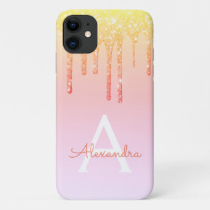 Orange Yellow Bling Sparkle Glitter Monogram iPhone 11 Case