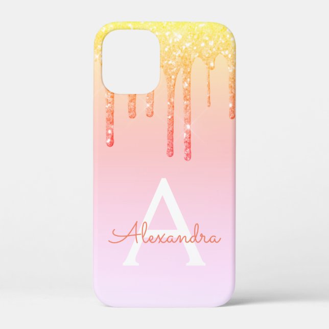 Orange Yellow Bling Sparkle Glitter Monogram Case-Mate iPhone Case (Back)