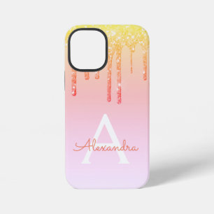 Orange Yellow Bling Sparkle Glitter Monogram iPhone 12 Mini Case