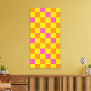 Orange Yellow Blue Checkered Pattern Design  Canvas Print