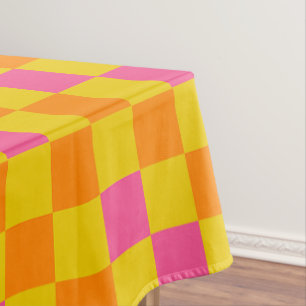 Orange Yellow Blue Checkered Pattern Design  Tablecloth