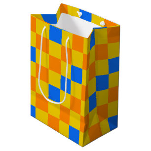 Orange Yellow Blue Chequered Pattern Design Medium Gift Bag