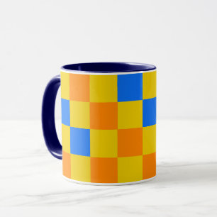 Orange Yellow Blue Chequered Pattern Design  Mug