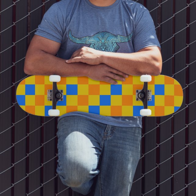 Orange Yellow Blue Chequered Pattern Design  Skateboard (Outdoor 3)