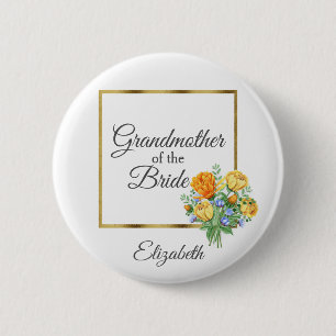 Orange Yellow Blue  Floral Grandmother of Bride 6 Cm Round Badge