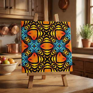Orange Yellow Blue Symmetrical Arrangements Tile