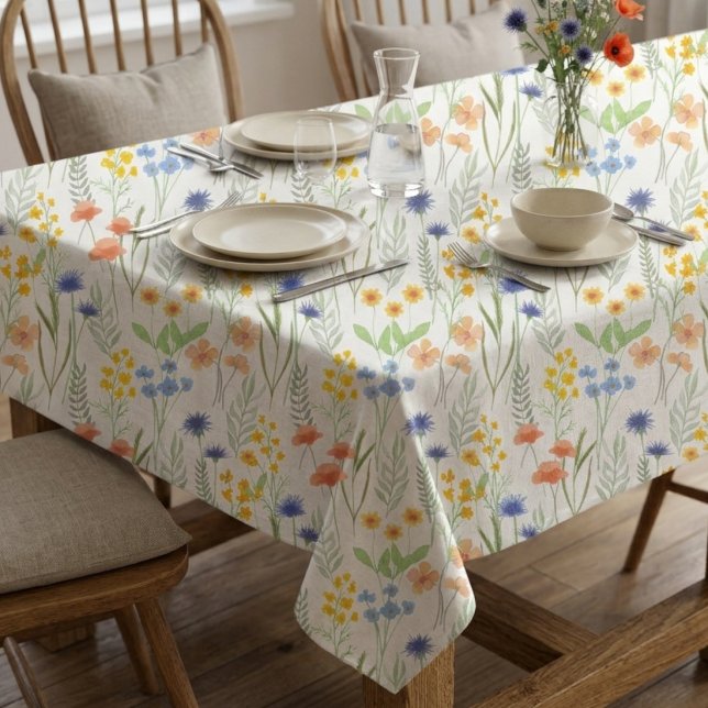 Orange Yellow Blue Watercolor Wildflower Tablecloth (Creator Uploaded)