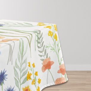 Orange Yellow Blue Watercolor Wildflower Tablecloth