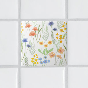Orange Yellow Blue Watercolor Wildflower Tile