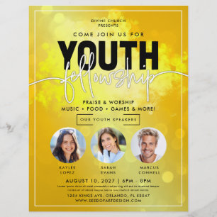 Orange Yellow Bokeh Youth Fellowship Church Flyer