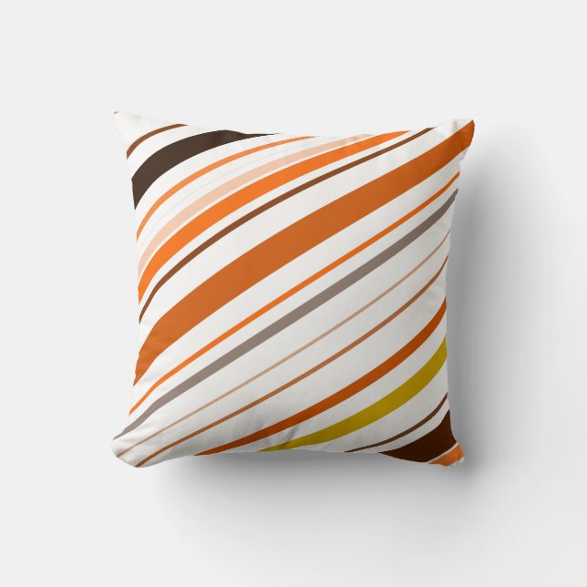 Orange, Yellow, Brown and White Diagonal Stripes Cushion (Front)