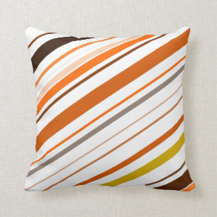 Orange, Yellow, Brown and White Diagonal Stripes Cushion