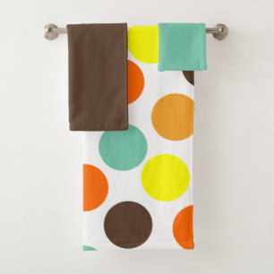 Orange, Yellow, Brown, Blue Dots  Bath Towel Set