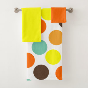 Orange, Yellow, Brown, Blue Dots Bath Towel Set