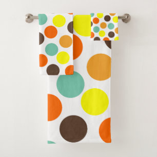 Orange, Yellow, Brown, Blue Dots Bath Towel Set