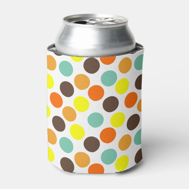 Orange, Yellow, Brown, Blue Dots  Can Cooler (Can Front)
