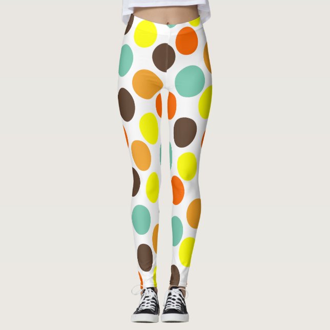 Orange, Yellow, Brown, Blue Dots  Leggings (Front)