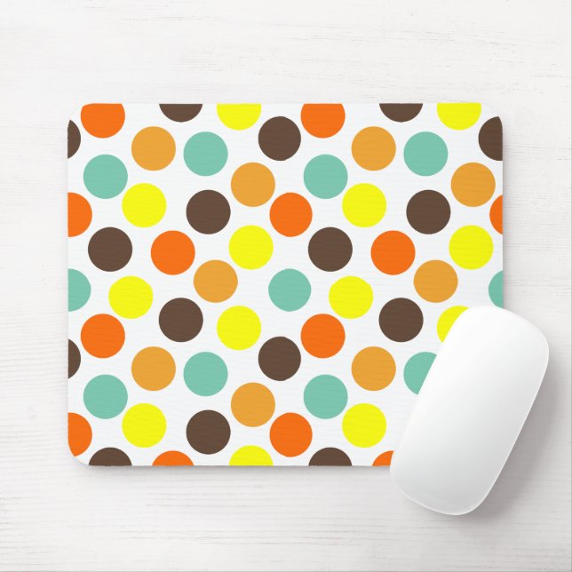 Orange, Yellow, Brown, Blue Dots  Mouse Mat (With Mouse)