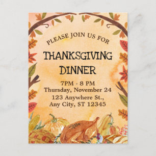 Orange Yellow Brown Colourful Thanksgiving Dinner Postcard