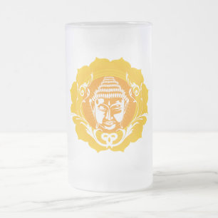 Orange & Yellow Buddha Frosted Glass Beer Mug