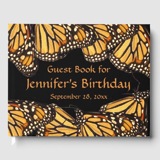 Orange Yellow Butterfly Birthday Party Guest Book (Front)