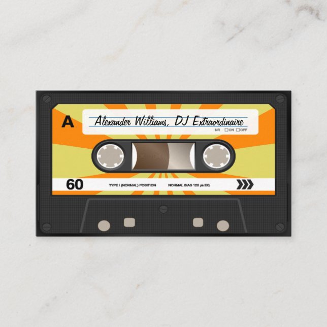 Orange/Yellow Cassette Tape Music DJ Disc Jockey Business Card (Front)