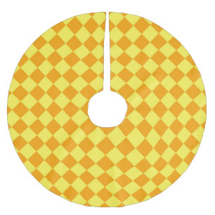 Orange Yellow Chequered Diamond Pattern Brushed Polyester Tree Skirt