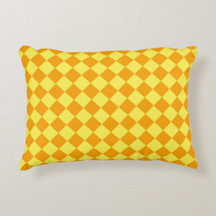 Orange Yellow Chequered Diamond Pattern Decorative Cushion
