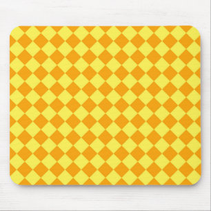 Orange Yellow Chequered Diamond Pattern Mouse Mat