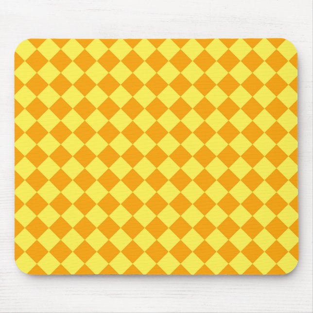 Orange Yellow Chequered Diamond Pattern  Mouse Mat (Front)