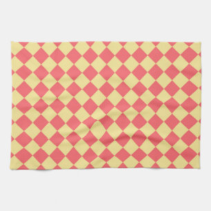 Orange Yellow Chequered Diamond Pattern Tea Towel