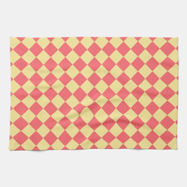 Orange Yellow Chequered Diamond Pattern  Tea Towel (Horizontal)