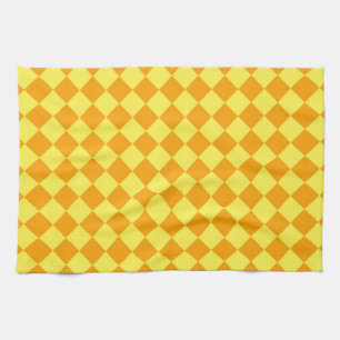 Orange Yellow Chequered Diamond Pattern Tea Towel