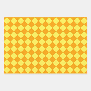 Orange Yellow Chequered Diamond Pattern Wrapping Paper Sheet
