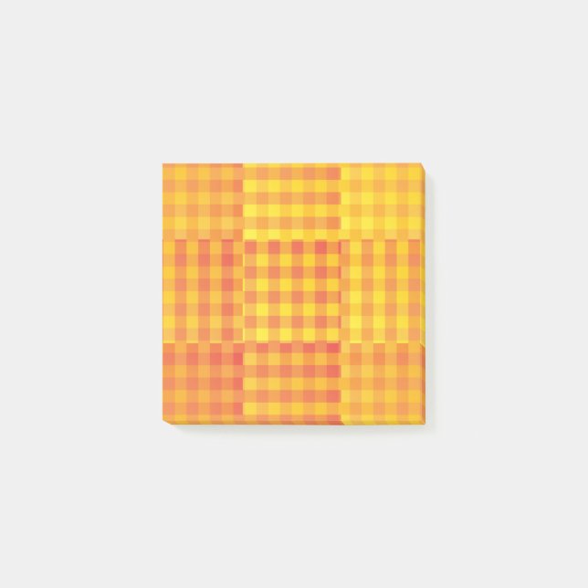 Orange Yellow Chequered Patchwork Pattern Post-it Notes (Front)