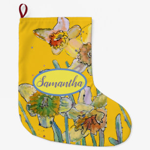 Orange Yellow Daffodil Floral Flowers Large  Large Large Christmas Stocking