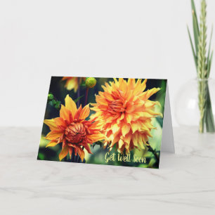 Orange & Yellow Dahlia Flowers Get Well Soon Card