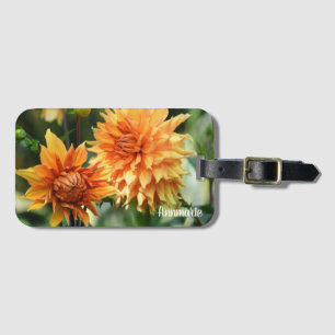 Orange & Yellow Dahlia Garden Flowers Monogram Luggage Tag